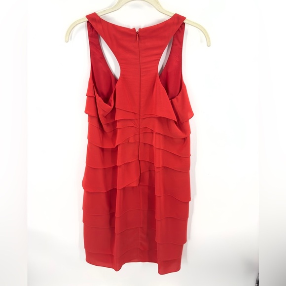 Shoshanna April Tiered Silk Dress Womens Size 4 Red Ruffle Mini Sleeveless Party - Picture 3 of 9